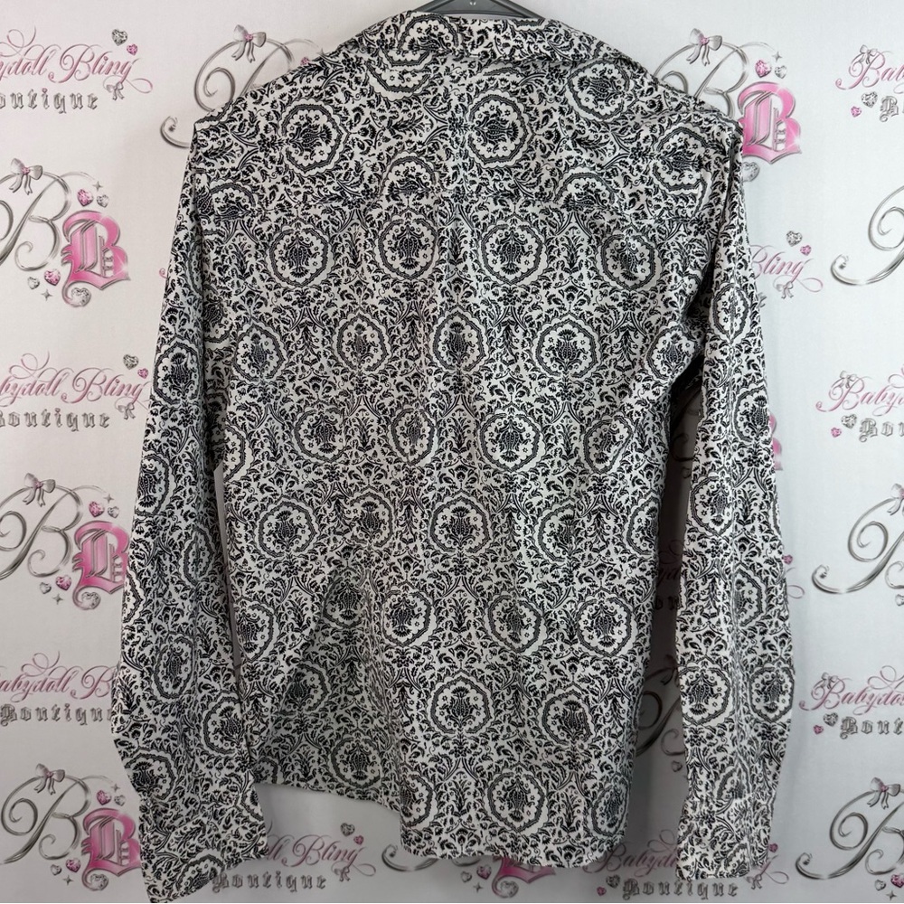 Talbots shirt, wrinkle, resistant, collared, Monochrome Patterned Blouse top - Picture 2 of 14